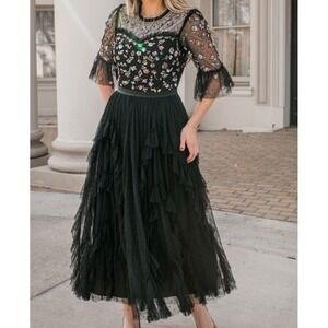 IVY CITY CO. Paris Beaded Floral Tulle Midi Dress